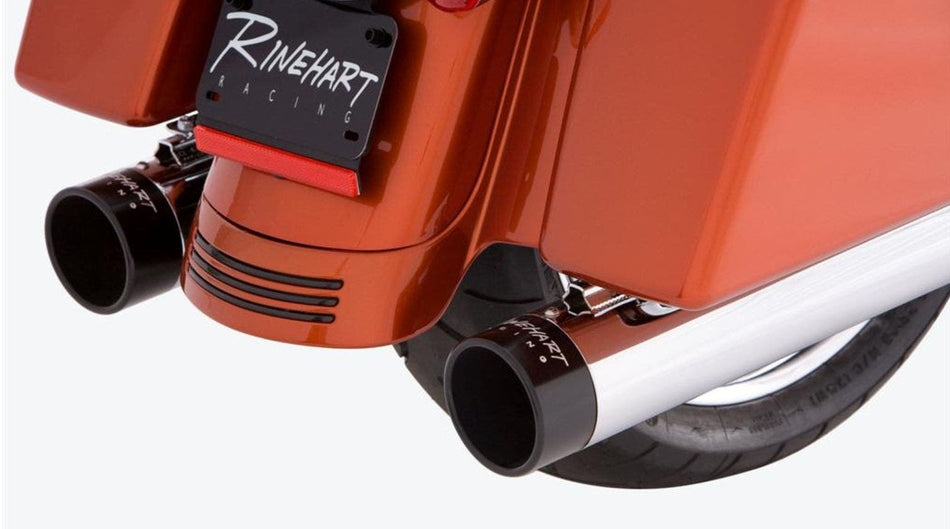 Rinehart True Dual 4" Chrome Slip On Muffler Black Tips Harley Touring '95-Up | 100-0210