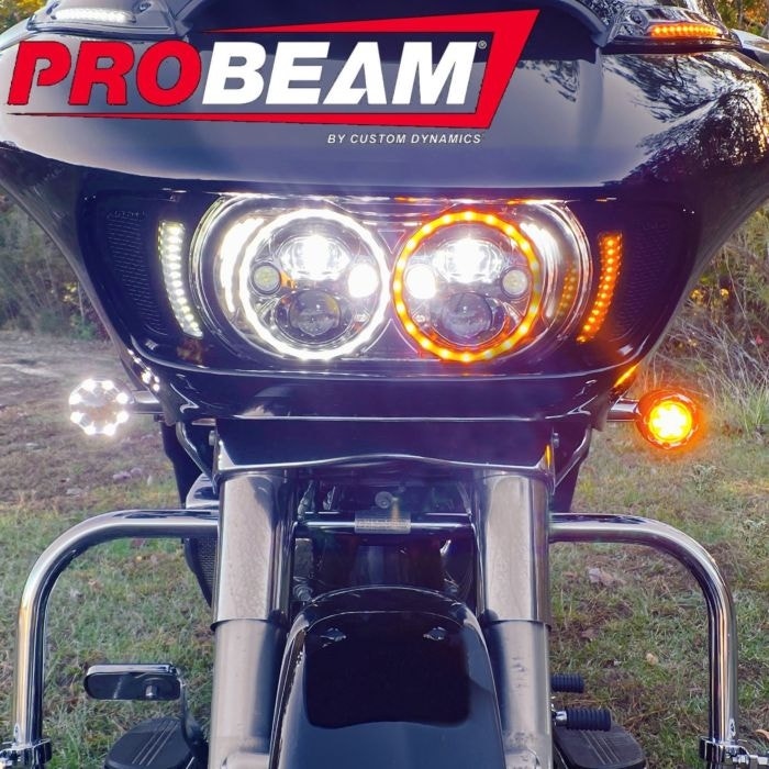 Custom Dynamics ProBeam Black Bullet Ringz Amber White LED Front Turn Signals 57