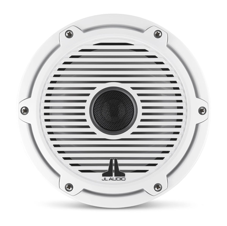 JL Audio 7.7-Inch Marine Coaxial Speakers Gloss White Classic Grill Black Mesh