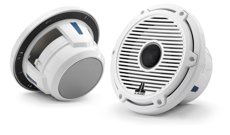 JL Audio 7.7-Inch Marine Coaxial Speakers Gloss White Classic Grill Black Mesh