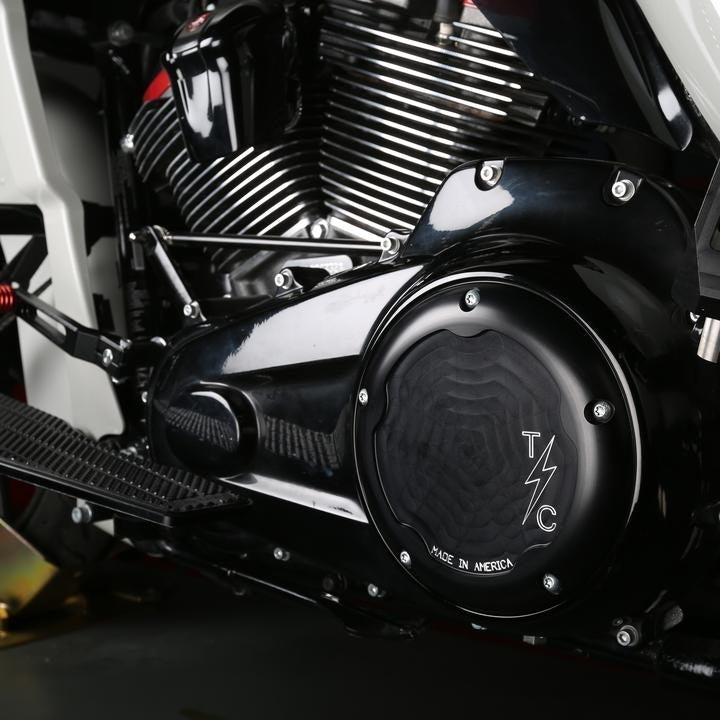 Thrashin Supply Black 5 Hole Derby Cover Dished Harley M8 Touring 17-Up