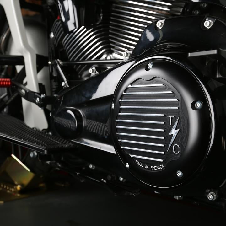 Thrashin Supply Black 5 Hole Derby Cover Finned Harley M8 Touring 17-Up