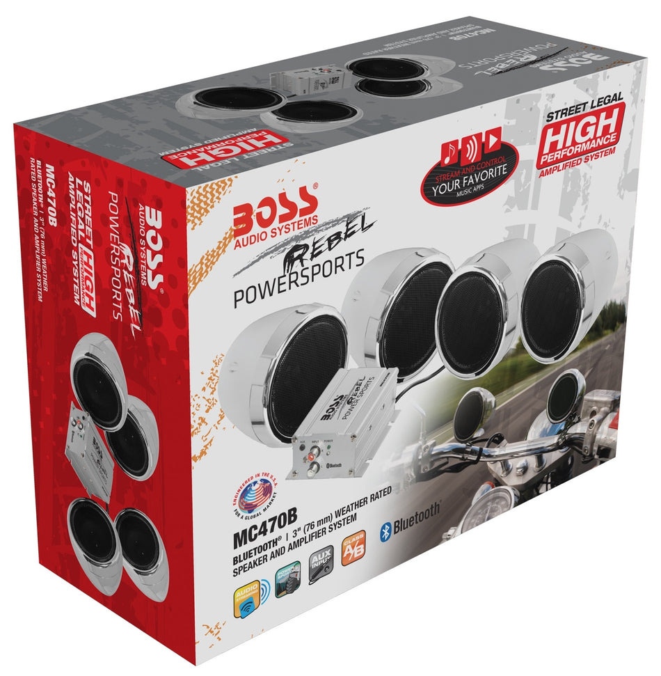Boss Audio Systems Bluetooth Max Power 3" Chrome Speakers 1000w Amplifier MC470B