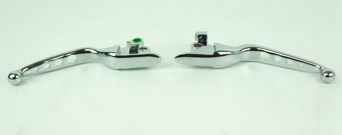 Mid USA Chrome 4-Hole Levers 15-17 Harley Softail w/ Cable Clutch Repl. 36700104