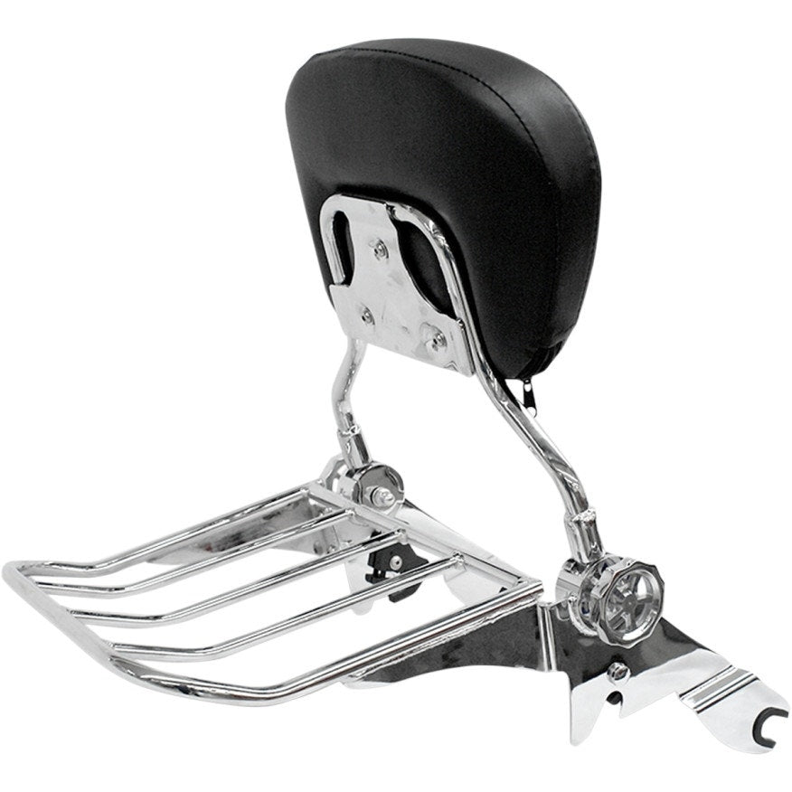 Rivco MV175 Chrome Detach Detachable Backrest & Luggage Rack Harley FLH/T 14-18