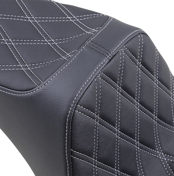 Drag Predator III 2-Up Double Diamond Vinyl Seat Silver Sti Harley Softail 06-17