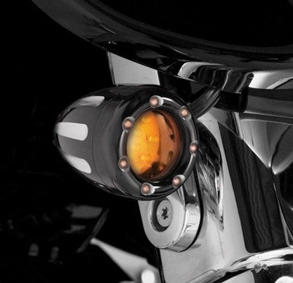 Arlen Ness Black Deep Cut Amber Lens Front & Ring of Fire Turn Signal for Harley