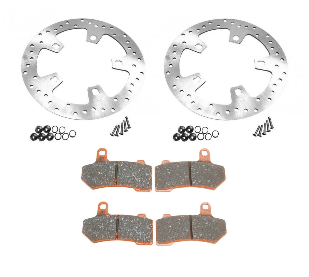 Polished Stainless Enforcer 11.8" Front Rotors FA409V Brake Pads 14-17 Harley FL