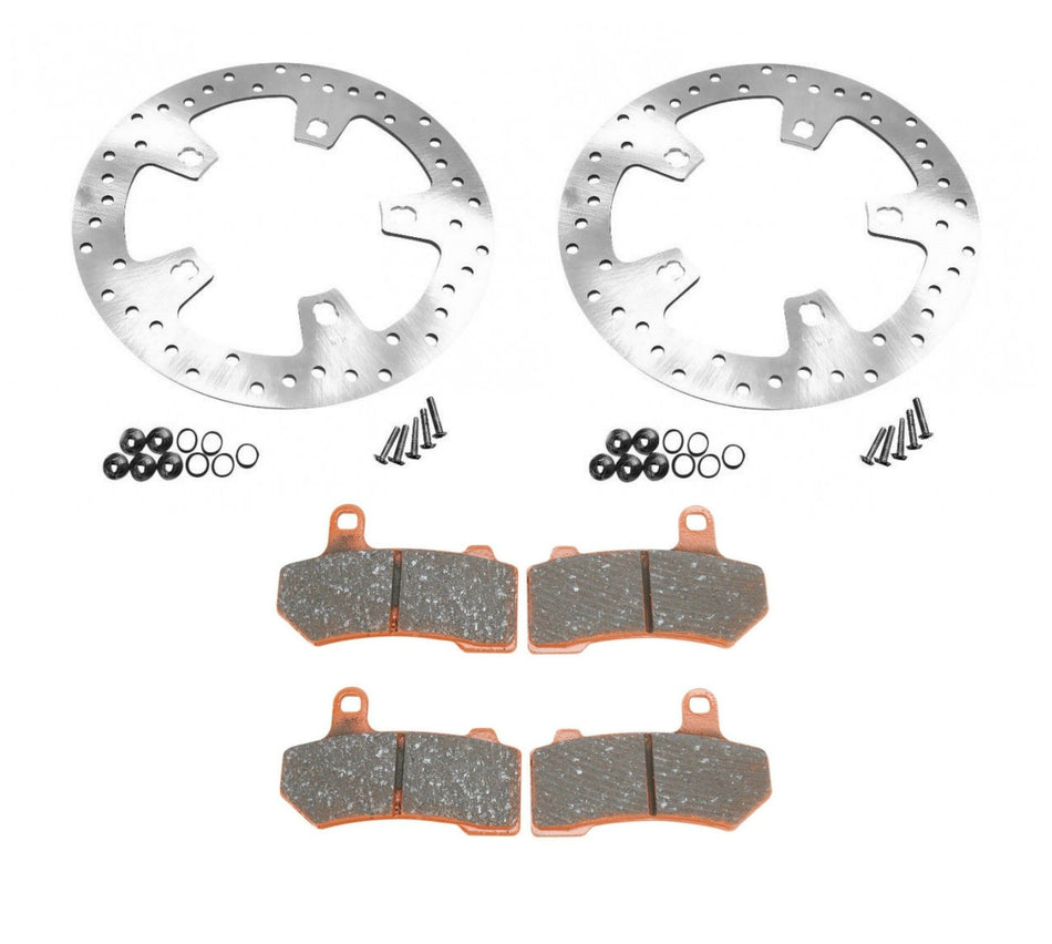 Polished Stainless Enforcer 11.8" Front Rotors FA409V Brake Pads 14-17 Harley FL