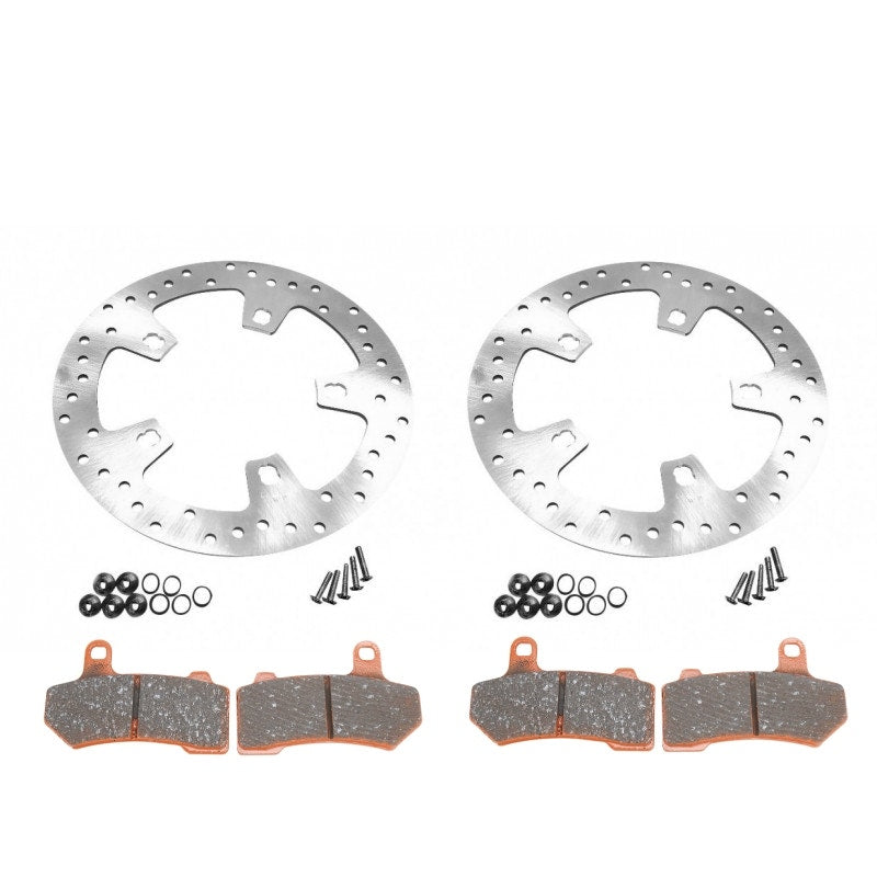Polished Stainless Enforcer 11.8" Front Rotors FA409V Brake Pads 14-17 Harley FL
