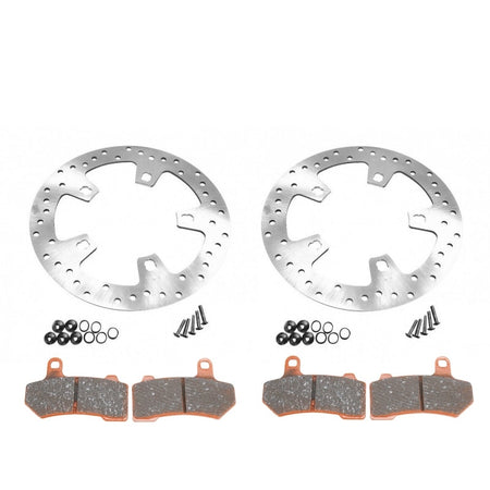 Polished Stainless Enforcer 11.8" Front Rotors FA409V Brake Pads 14-17 Harley FL