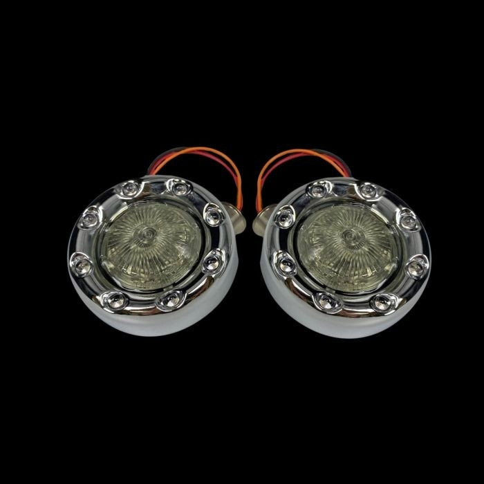 Custom Dynamics ProBeam Chrome Bullet Ringz Amber White LED Front Turn Signals JAE