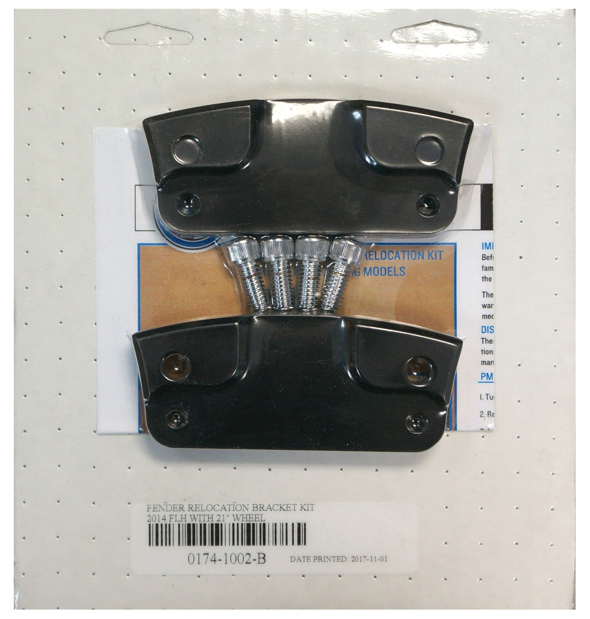 Performance Machine Black Fender Relocation Brackets 21" Wheel Harley FLH 14-17