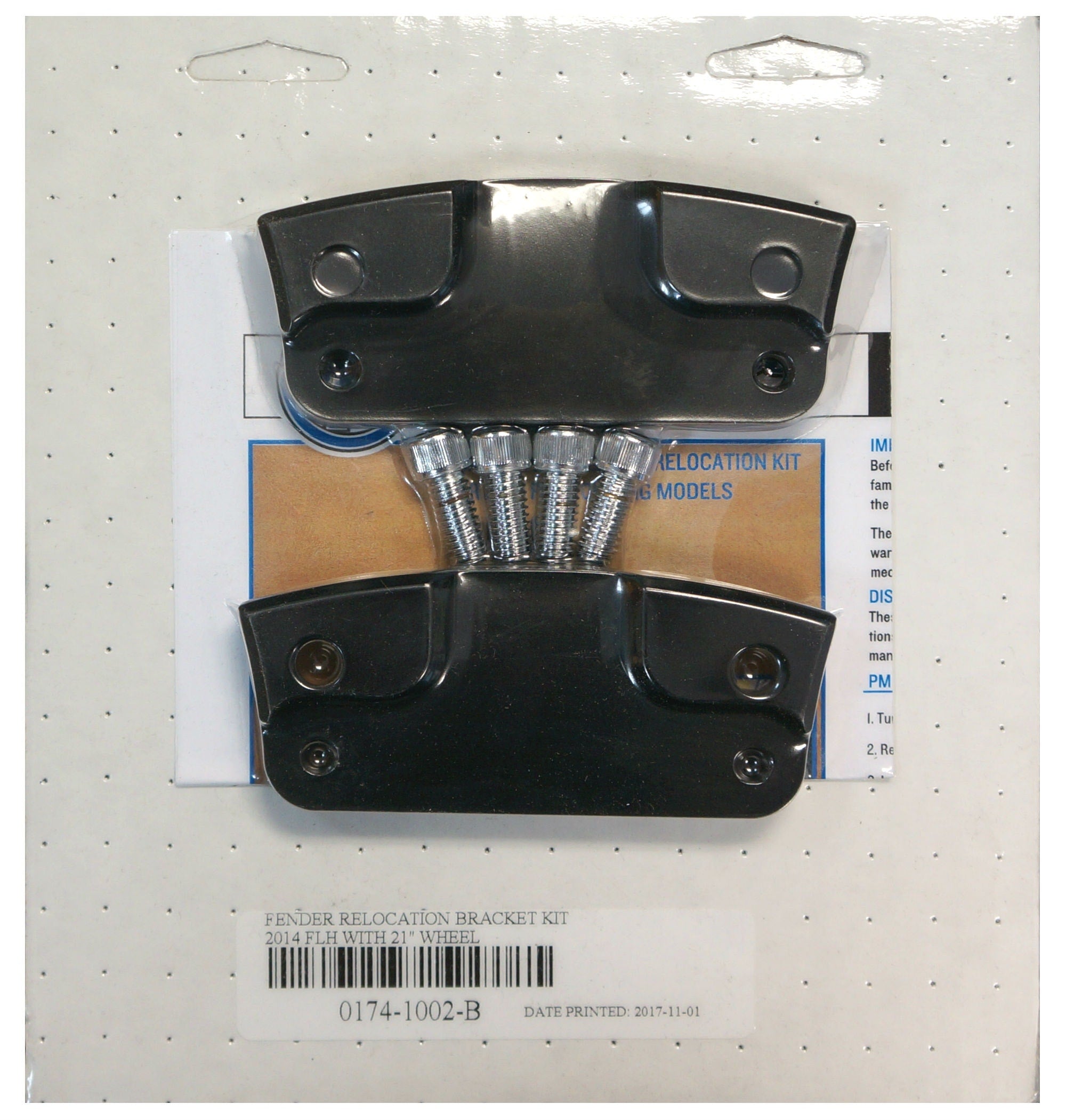 Performance Machine Black Fender Relocation Brackets 21" Wheel Harley FLH 14-17