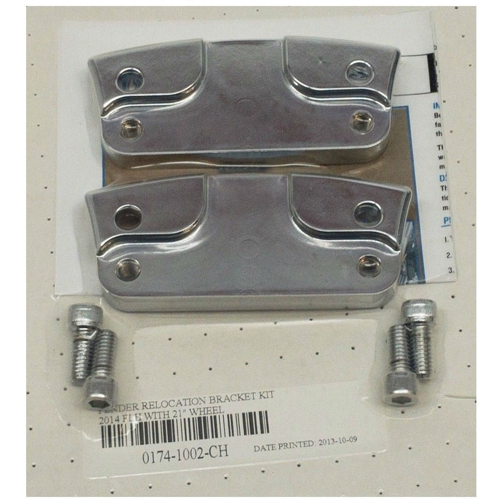 Performance Machine Chrome Fender Relocation Brackets 21" Wheel Harley FLH 14-17