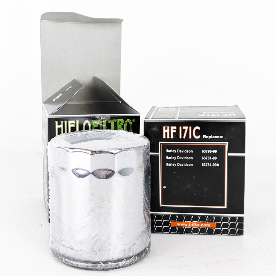 HiFloFiltro HF171C Chrome High Performance Oil Filter Pair 99-Up Harley Models