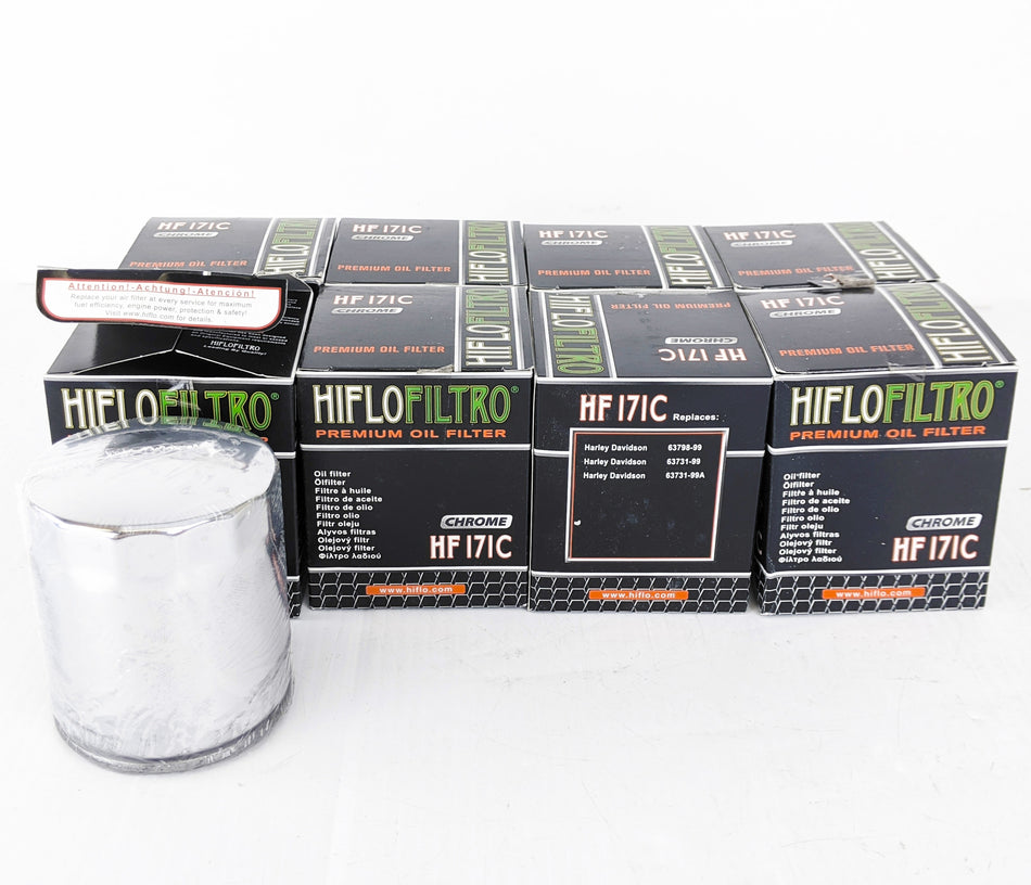 HiFloFiltro HF171C Set of 8 Chrome High Performance Oil Filter 99-Up Harley