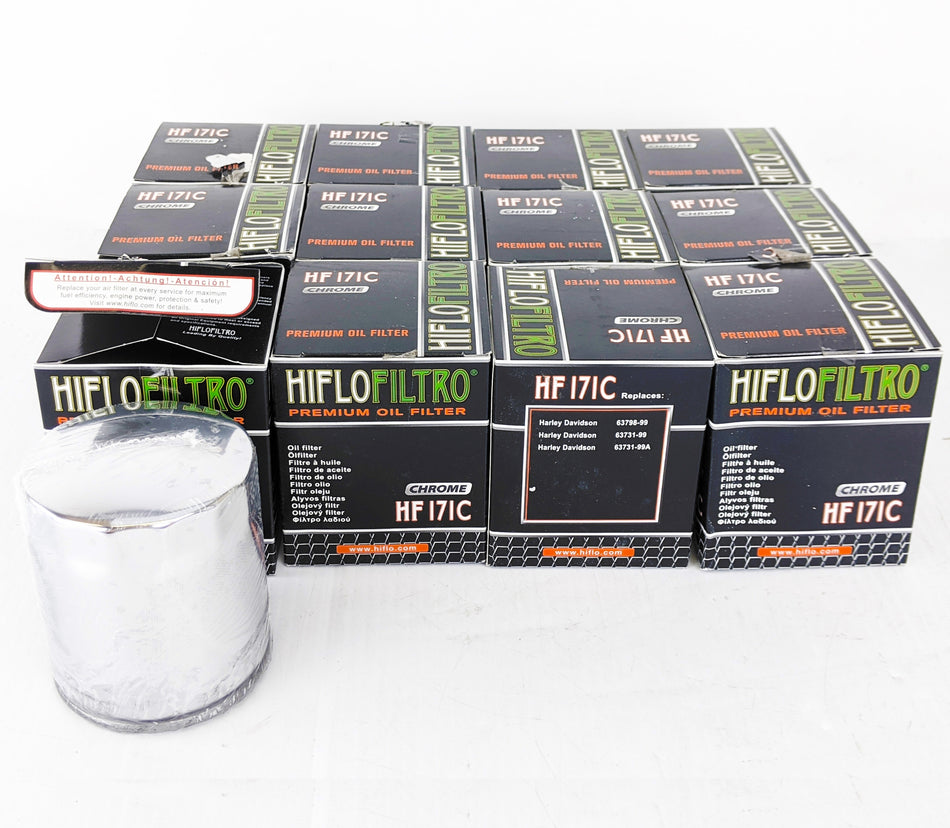 HiFloFiltro HF171C Set of 12 Chrome High Performance Oil Filter 99-Up Harley