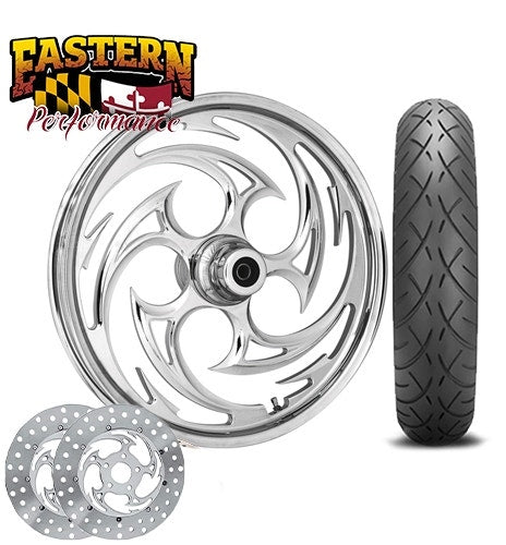 RC Savage Chrome 21" Front Wheel Package Tire Rotors Harley FLH/T