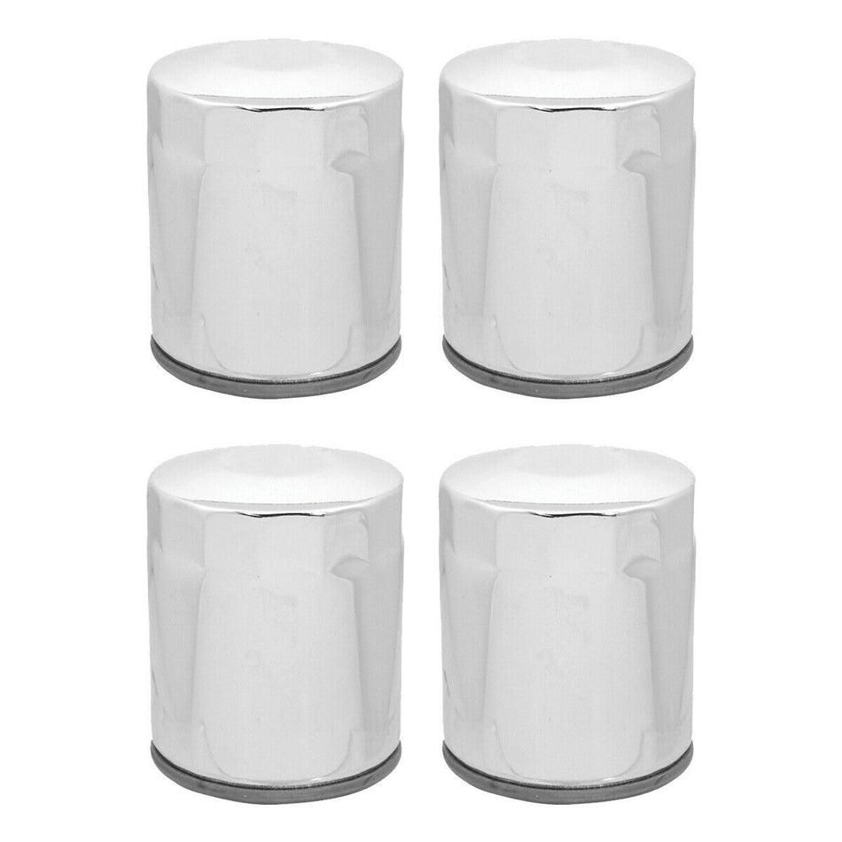 Lot of 4 Chrome 10 Micron Oil Filter Harley Big Twin Cam M8 Repl 63798-99