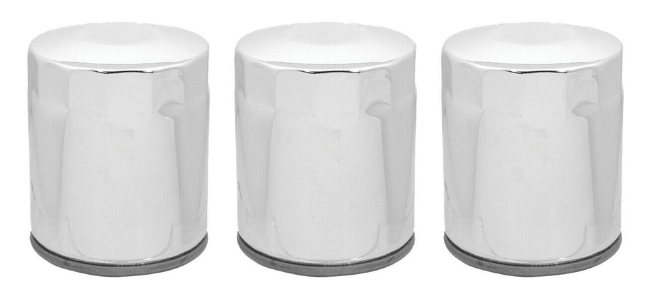 Lot of 3 Chrome 10 Micron Oil Filter Harley Big Twin Cam M8 Repl 63798-99