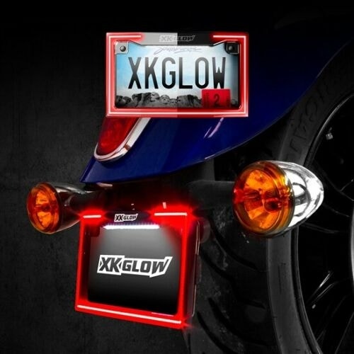 XK Glow Chrome LED Run Brake Signal Light Motorcycle Plate Frame XK034018 12V