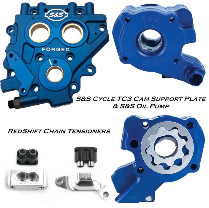 S&S Cycle TC3 Cam Support Plate Oil Pump Kit Redshift Dual Piston Cam Tensioners 310-0732 & 413-901