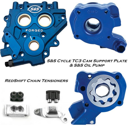 S&S Cycle TC3 Cam Support Plate Oil Pump Kit Redshift Dual Piston Cam Tensioners 310-0732 & 413-901