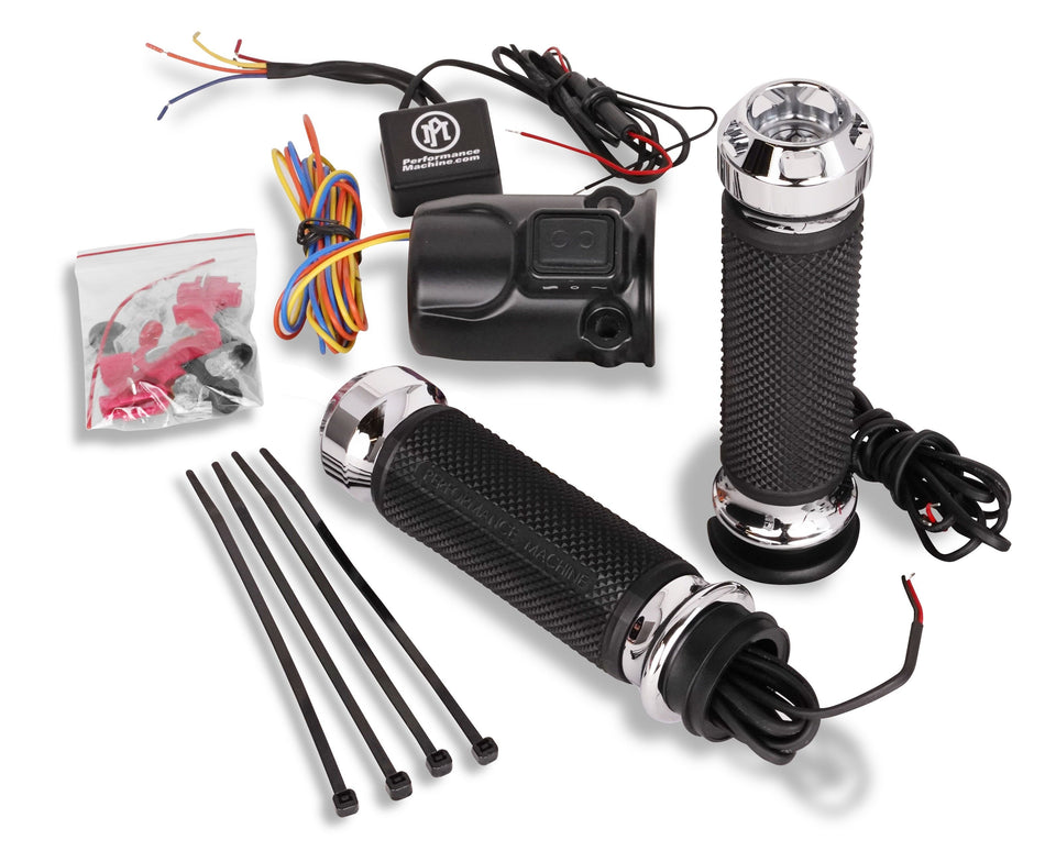 Performance Machine Apex Heated Grips Chrome Harley Road Glide TBW 15-Up