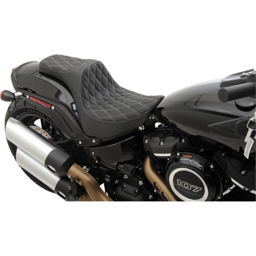 Drag Predator III Double Diamond Silver Stitch 2-Up Seat 18-23 Harley Fat Bob FXFB