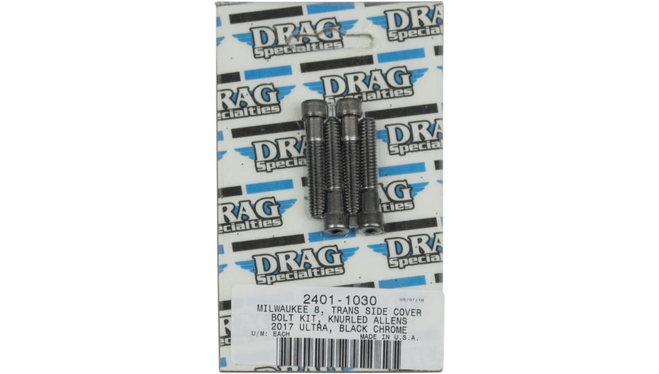 Drag Specialties Black Knurled Trans Side Cover Bolt Kit 4 Harley M8 Models