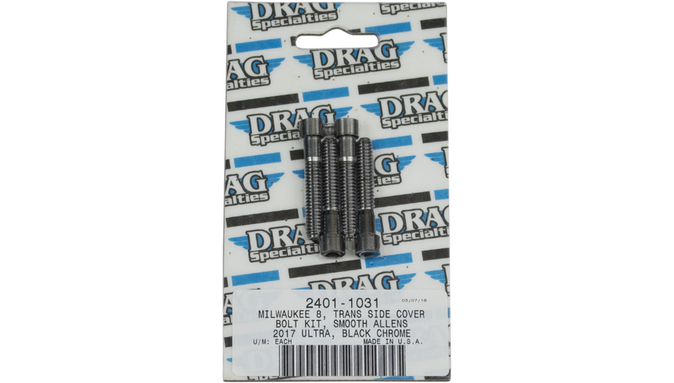 Drag Specialties Black Smooth Trans Side Cover Bolt Kit 4 Harley M8 Models