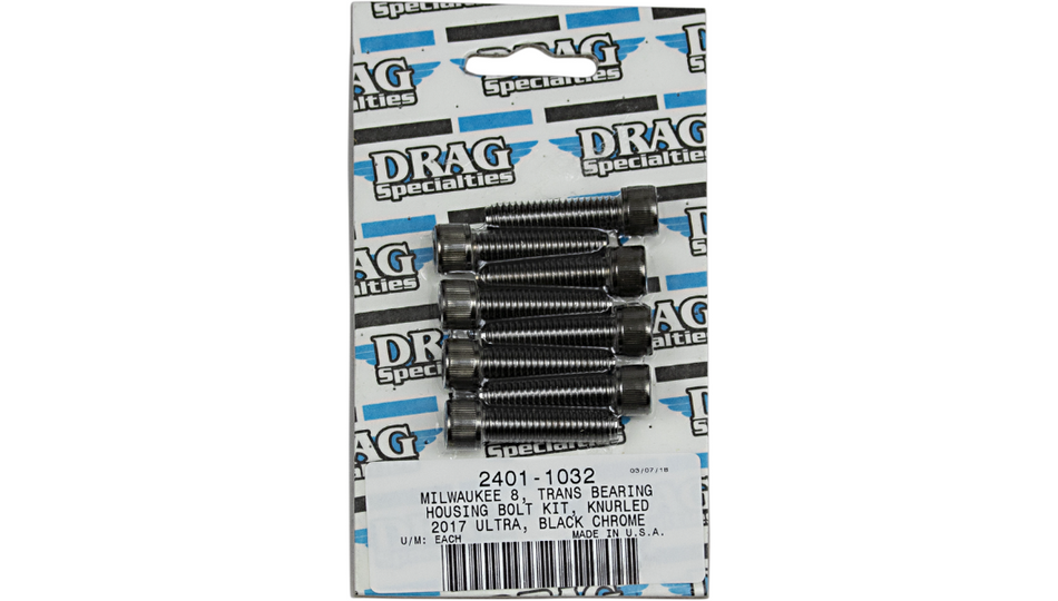 Drag Specialties Black Knurled Trans Bearing Housing Bolt Kit 4 Harley M8 Models