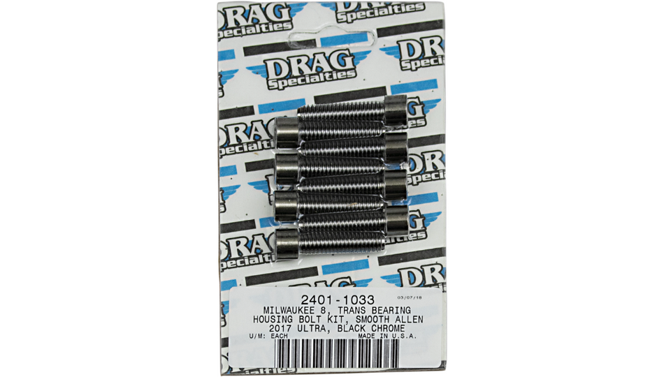 Drag Specialties Black Smooth Trans Bearing Housing Bolt Kit 4 Harley M8 Models