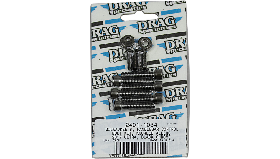 Drag Specialties Black Knurled Handlebar Control Bolt Kit 4 Harley M8 Models