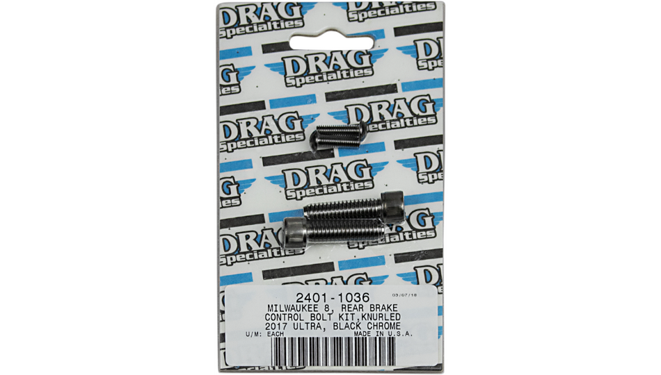 Drag Specialties Black Knurled Rear Brake Control Bolt Kit 4 Harley M8 Models