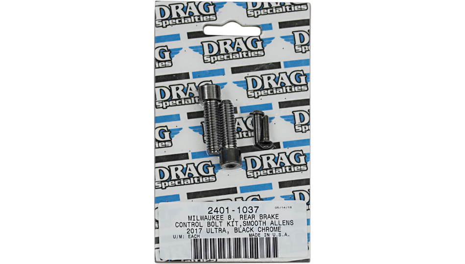 Drag Specialties Black Smooth Rear Brake Control Bolt Kit 4 Harley M8 Models