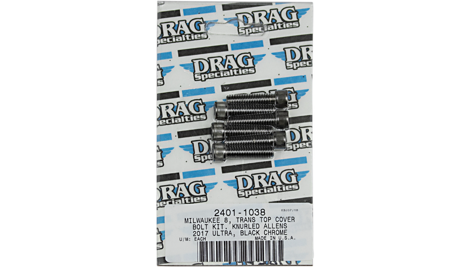 Drag Specialties Black Knurled Trans Top Cover Bolt Kit 4 Harley M8 Models