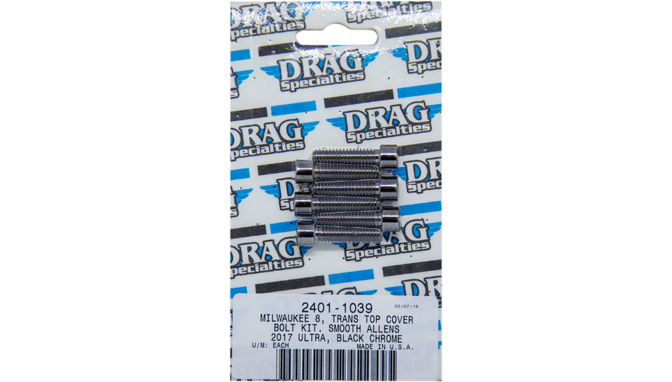 Drag Specialties Black Smooth Trans Top Cover Bolt Kit 4 Harley M8 Models