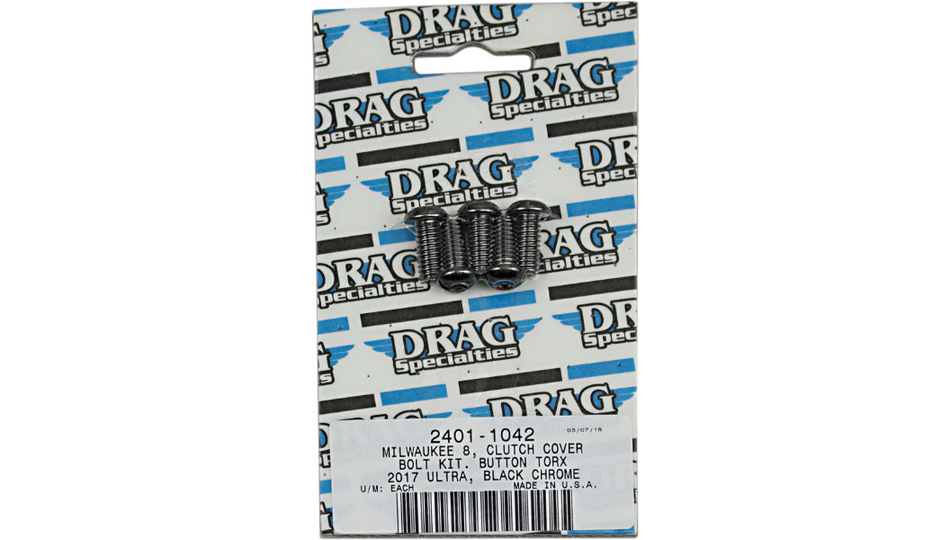 Drag Specialties Black Smooth Clutch Cover Bolt Kit 4 Harley M8 Models