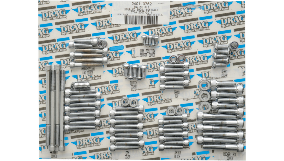 Drag Specialties Chrome Knurled Complete Motor Bolt Kit 4 Harley Big Twin FX