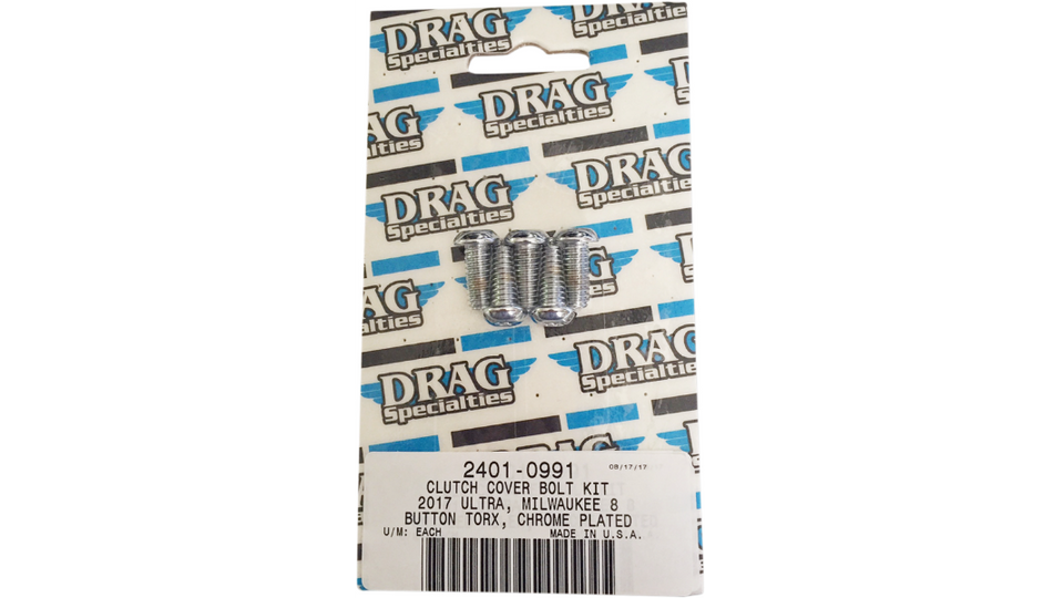 Drag Specialties Chrome Smooth Clutch Cover Bolt Kit 4 Harley M8 Models