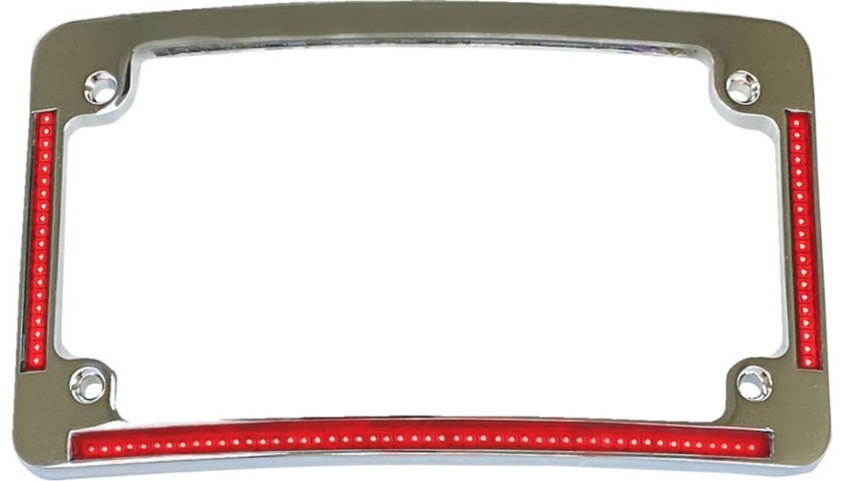 Custom Dynamics Chrome Radius License Plate Frame Red LEDs W/ Tag Light