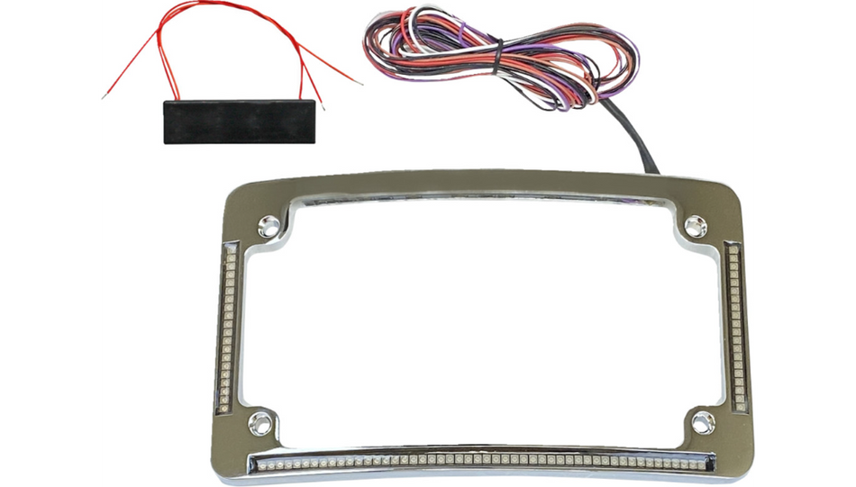 Custom Dynamics Chrome Radius License Plate Frame Red LEDs W/ Tag Light