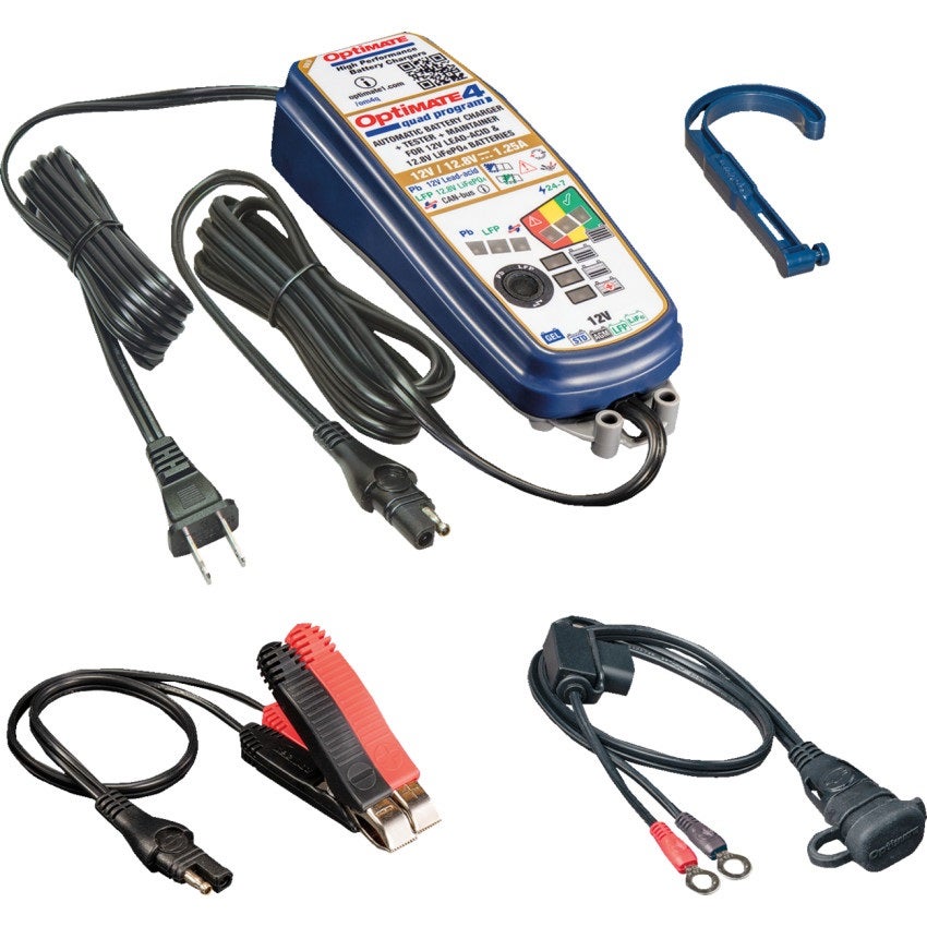 Tecmate Optimate 4 1A Dual Program Weatherproof Desulfating 12V Battery Charger