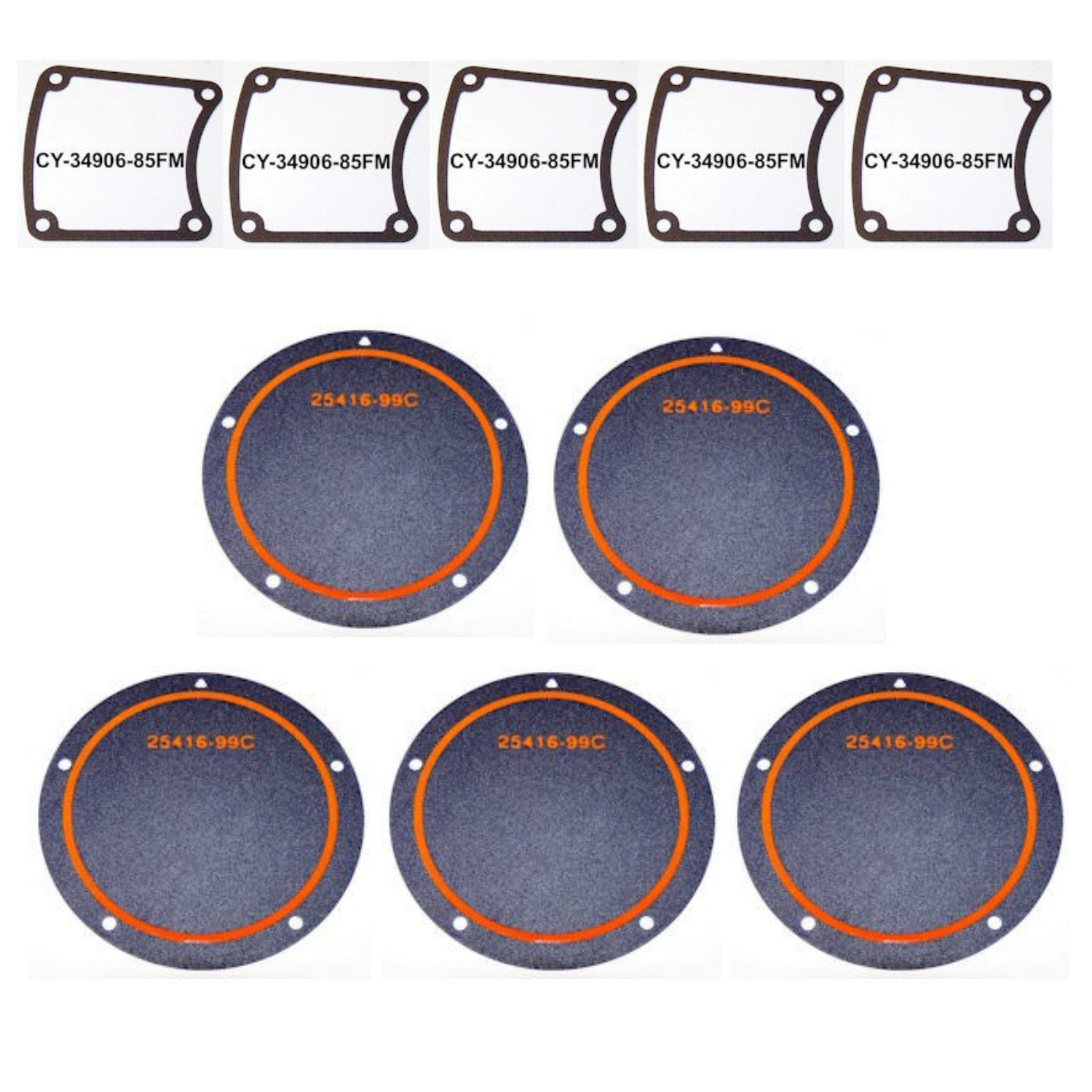 5 Derby Cover 25416-99FM & 5 Inspection Cover 34906-85FM Gaskets Harley Twin Cam Models