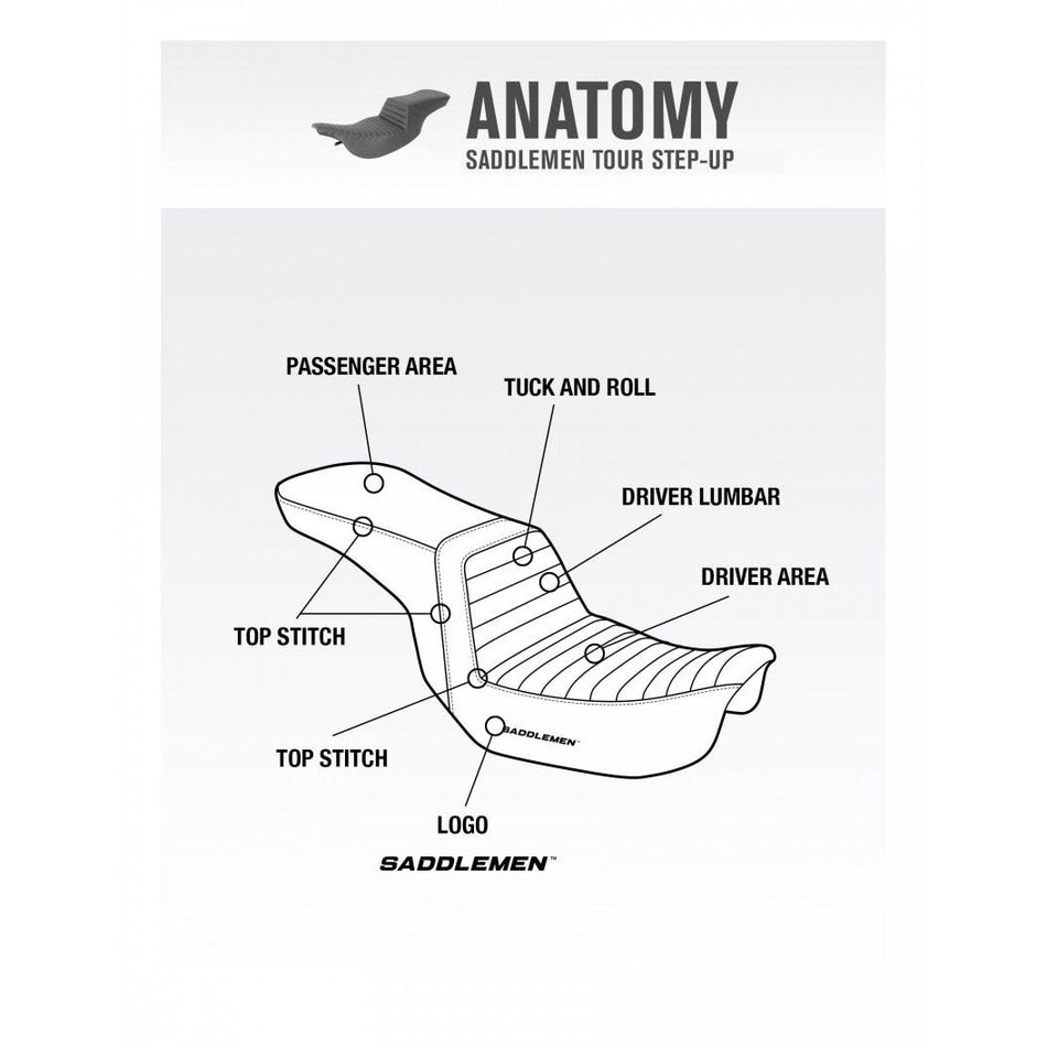 Saddlemen Tour Step Up Tuck N Roll Stitch Seat Harley Touring FLH/T 08-Up