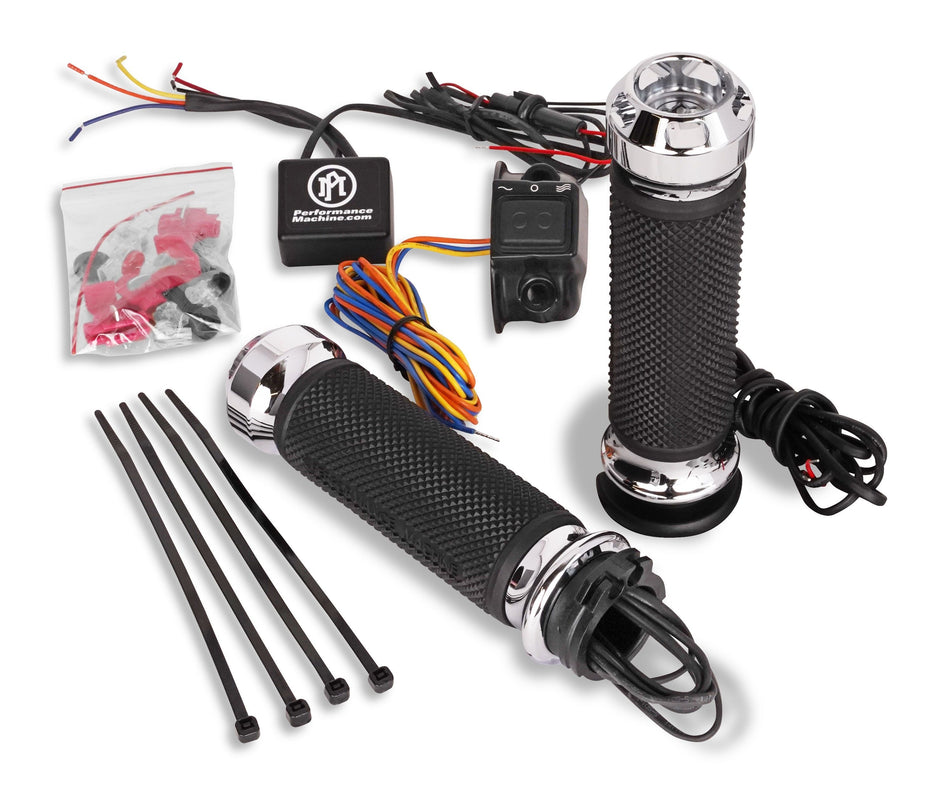 Performance Machine Apex Heated Grips Chrome Dual Cable Throttle Harley 84-21