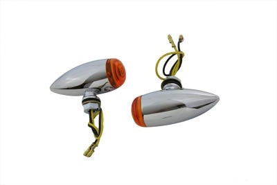 V-Twin 33-0473 Chrome LED Mini Bullet Turn Signals Amber LED Lights 3/8" Stem