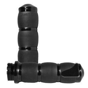 Avon Grips Velvet Air Black Anodized 3-Ring Grips W/Throttle Assist Harley Cable